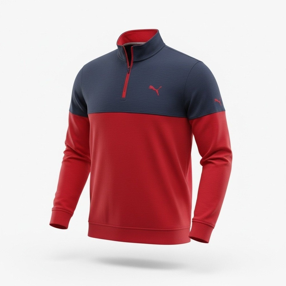 Puma Golf Mens 3XL Warm Up 1/4 Zip Pullover CLOUDSPUN Colorblock Navy Red 532931